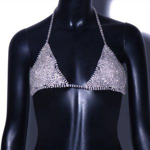 Calishadow Jewelry Triangle Cup Bikini Lingerie Crystal Underwear Bra Chest Chain Body